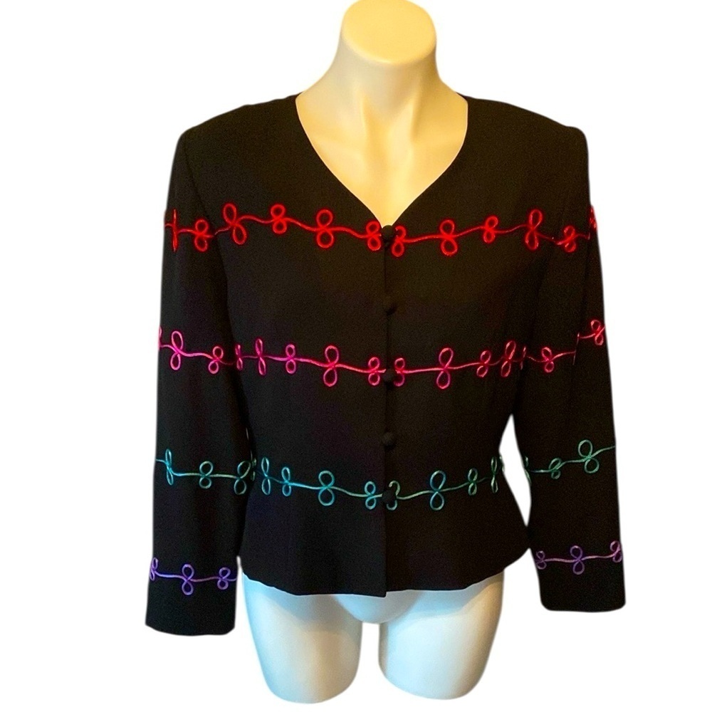 Vintage Donna Morgan Women’s Black Embellished Blazer Jacket Size 10 Career